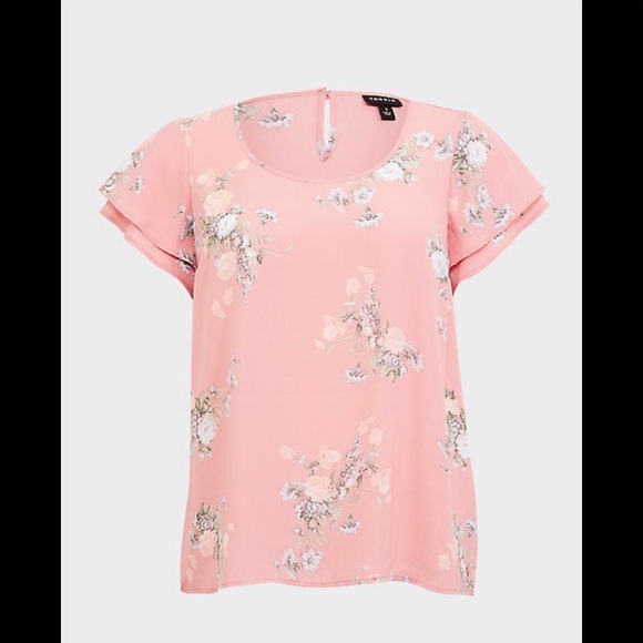 torrid Tops - Torrid Pink floral flutter sleeve blouse size 3